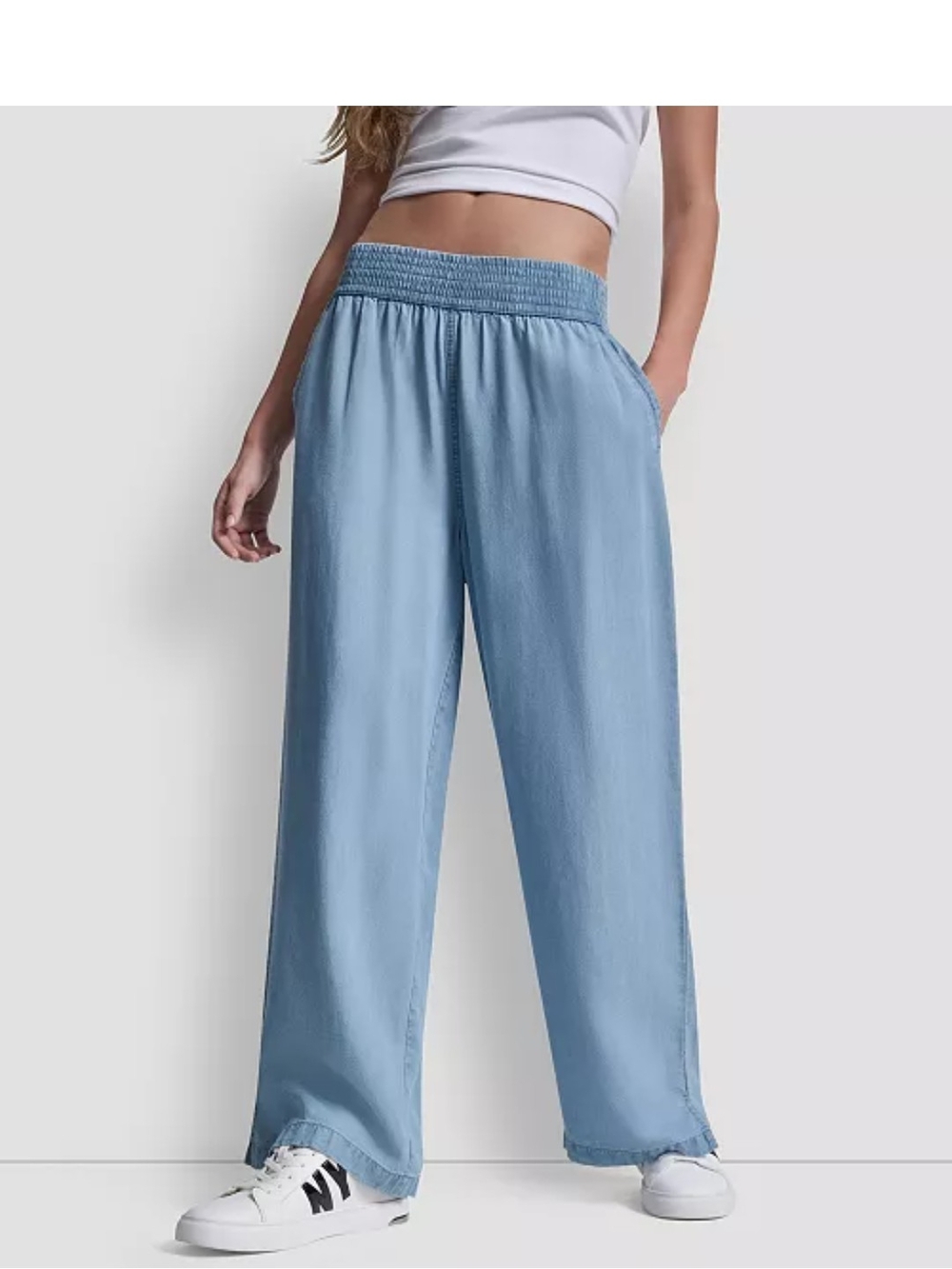 DKNY Jeans Women's Pull-On Wide-Leg Ankle Pants Size XL Chambray